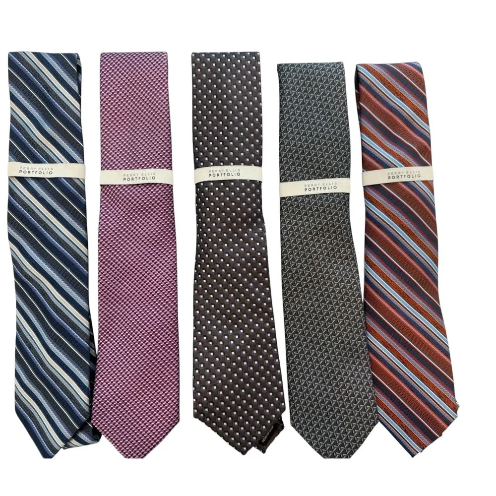 Perry Ellis Portfolio Men's Ties Classic business office casual Necktie Lot of 5